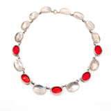 Red Glass  Flower Link Necklace vintage - Rhinestone Rosie