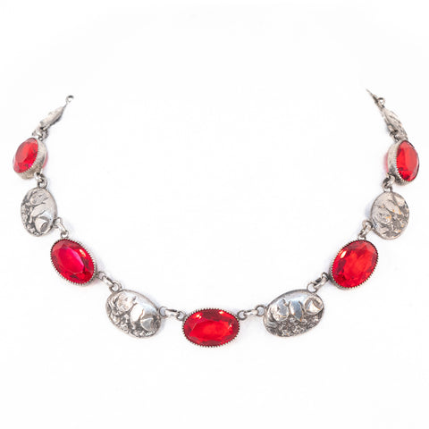 Red Glass Flower Link Necklace