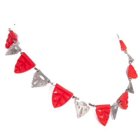 Red Glass Art Deco Necklace Germany