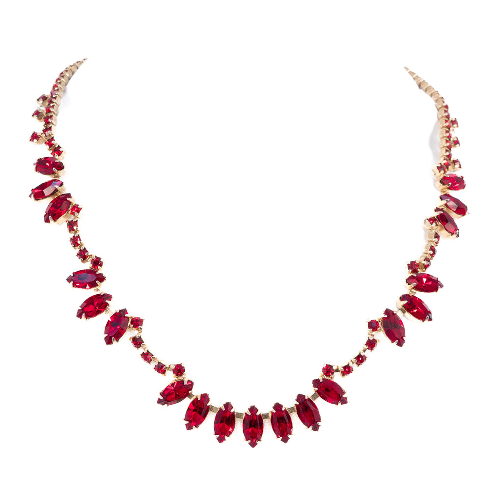 Red Rhinestone Necklace by Denbe vintage - Rhinestone Rosie