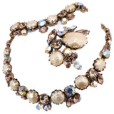 Regency Jewels Brown Pearl Bracelet Brooch Necklace Set vintage - Rhinestone Rosie