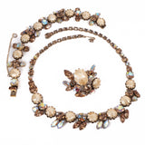 Regency Jewels Brown Pearl Bracelet Brooch Necklace Set vintage - Rhinestone Rosie