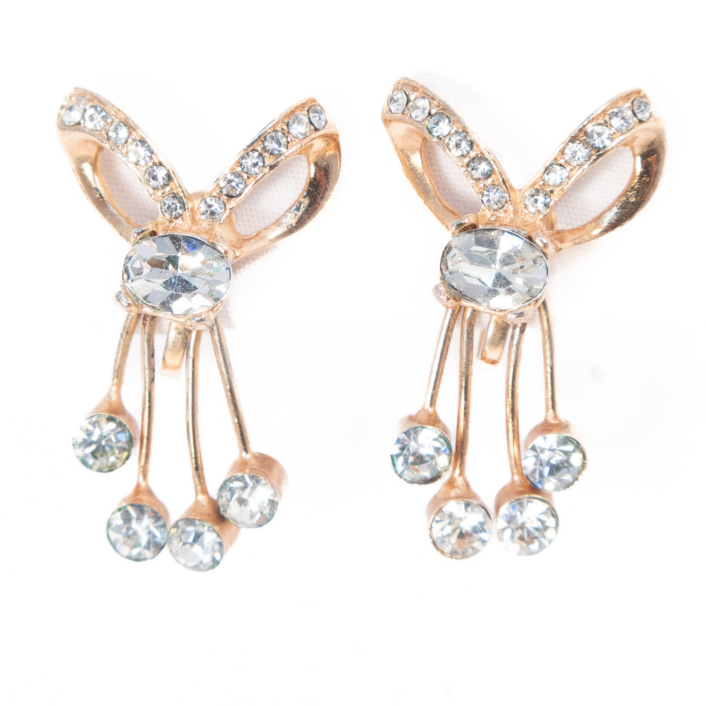 Rhinestone Bow Earrings vintage - Rhinestone Rosie