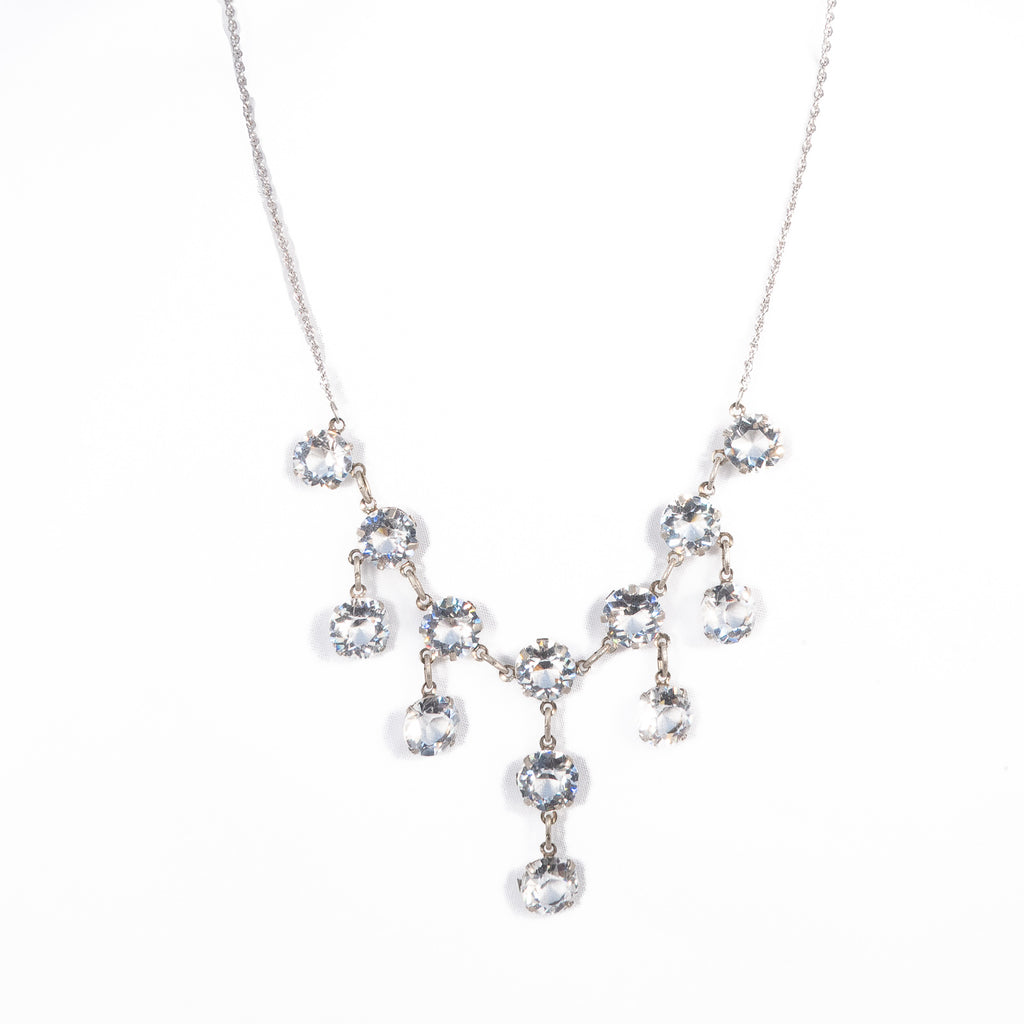 Crystal Glass Open Back Style Necklace Sterling Silver vintage - Rhinestone Rosie