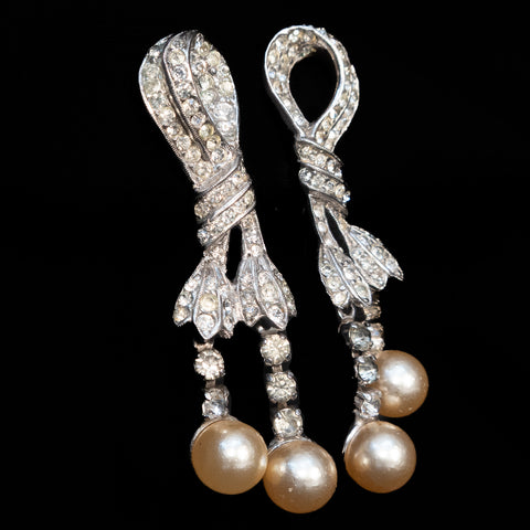 Rhinestone and Pearl Drop Earrings