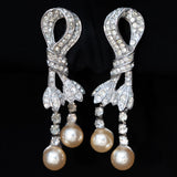 Rhinestone and Pearl Drop Earrings vintage - Rhinestone Rosie