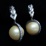 Pearl with Rhinestone Halo Clip Earrings vintage - Rhinestone Rosie