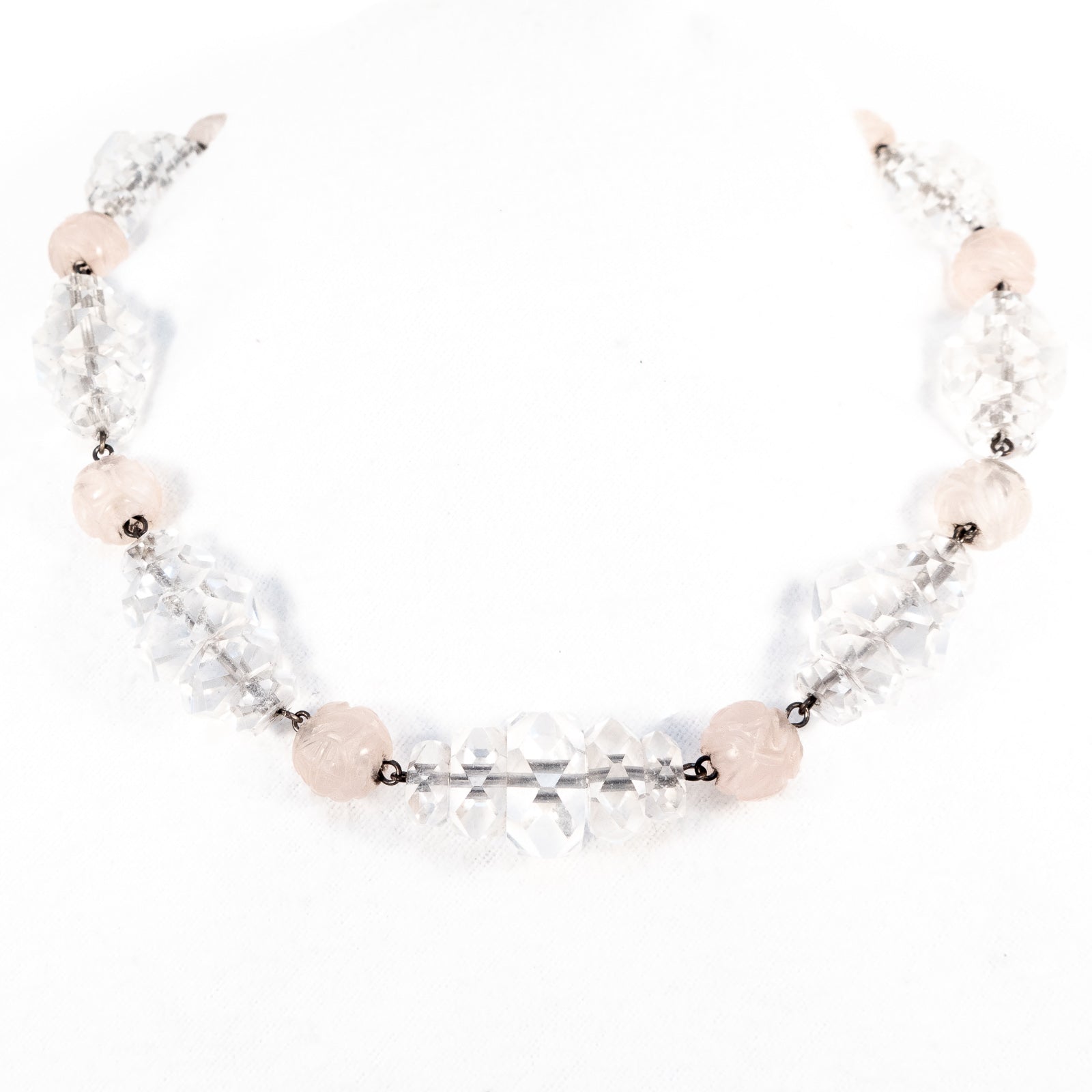 rose quartz crystal art deco necklace vintage rhinestonerosie IMG 7095