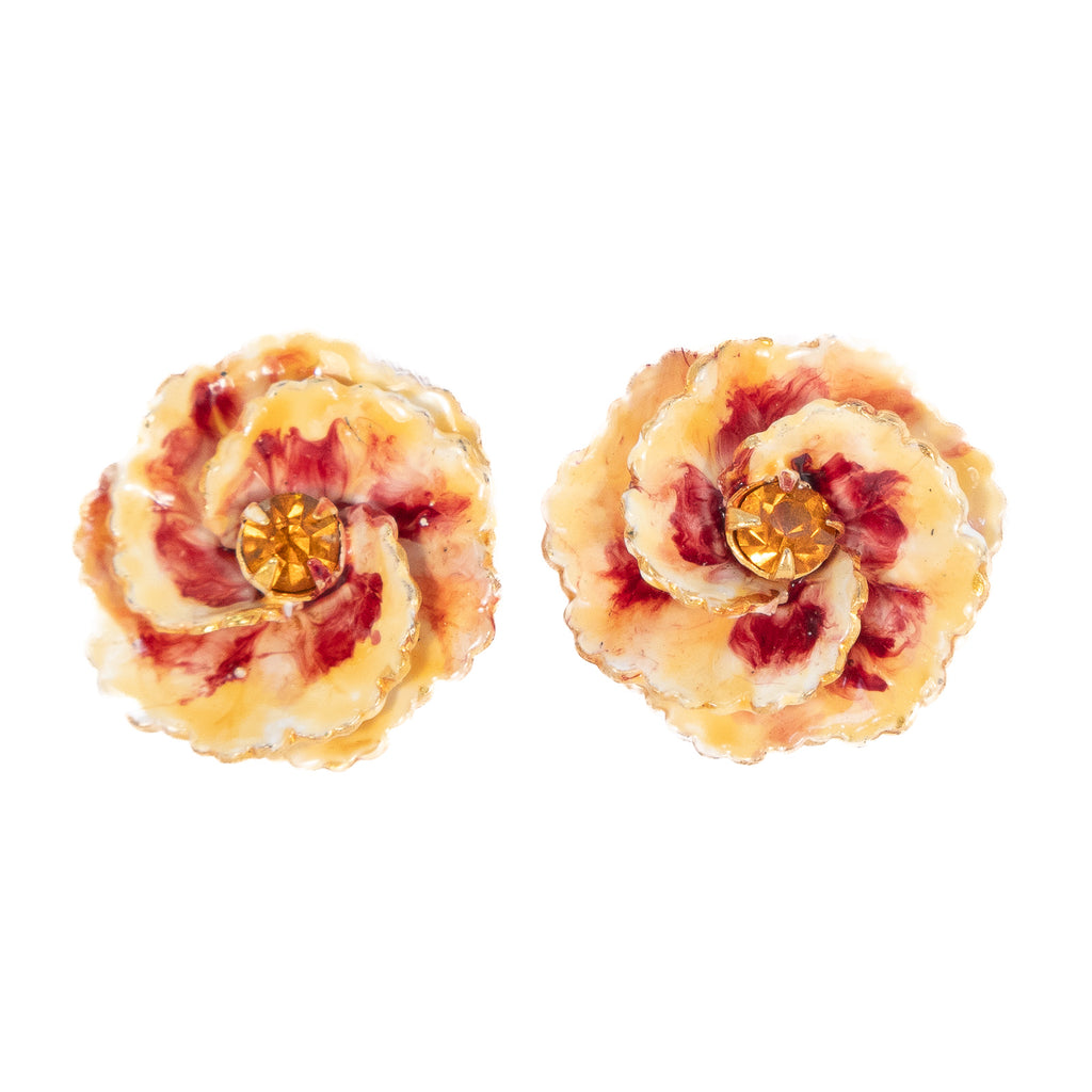 Sandor Enamel Flower Earrings vintage - Rhinestone Rosie