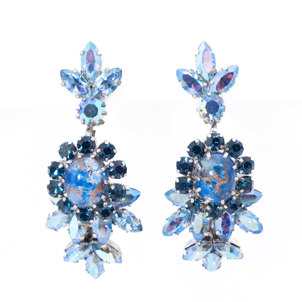 Schoffel Austria Blue Rhinestone Earrings vintage - Rhinestone Rosie