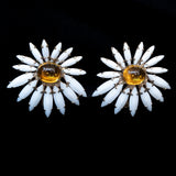 Schreiner White Rhinestone Flower Earrings vintage - Rhinestone Rosie