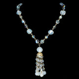 Sherman Aurora Borealis Bead Tassel Necklace vintage - Rhinestone Rosie