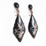 Siam Sterling Niello Dangle Earrings vintage - Rhinestone Rosie