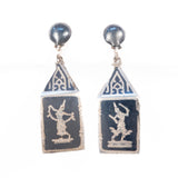 Siam Sterling Niello Rectangular Dangle Earrings vintage - Rhinestone Rosie
