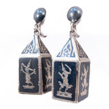 Siam Sterling Niello Rectangular Dangle Earrings vintage - Rhinestone Rosie