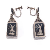 Siam Sterling Niello Rectangular Dangle Earrings vintage - Rhinestone Rosie