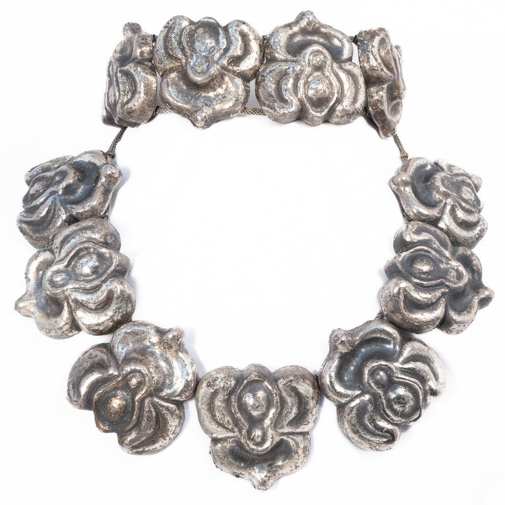 SILSON Hollow Form Flower Necklace and Bracelet Set silver plated vintage - Rhinestone Rosie