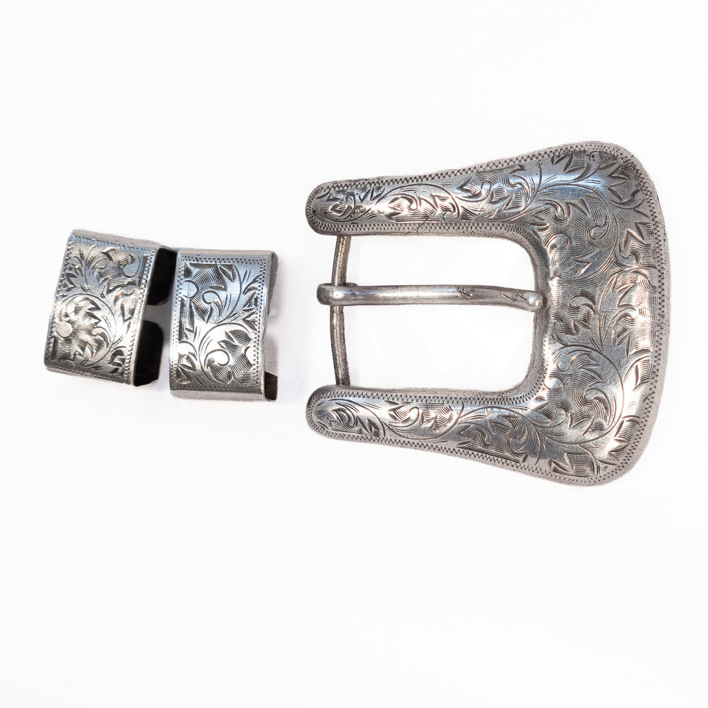 Sterling 950 Engraved Belt Buckle vintage - Rhinestone Rosie