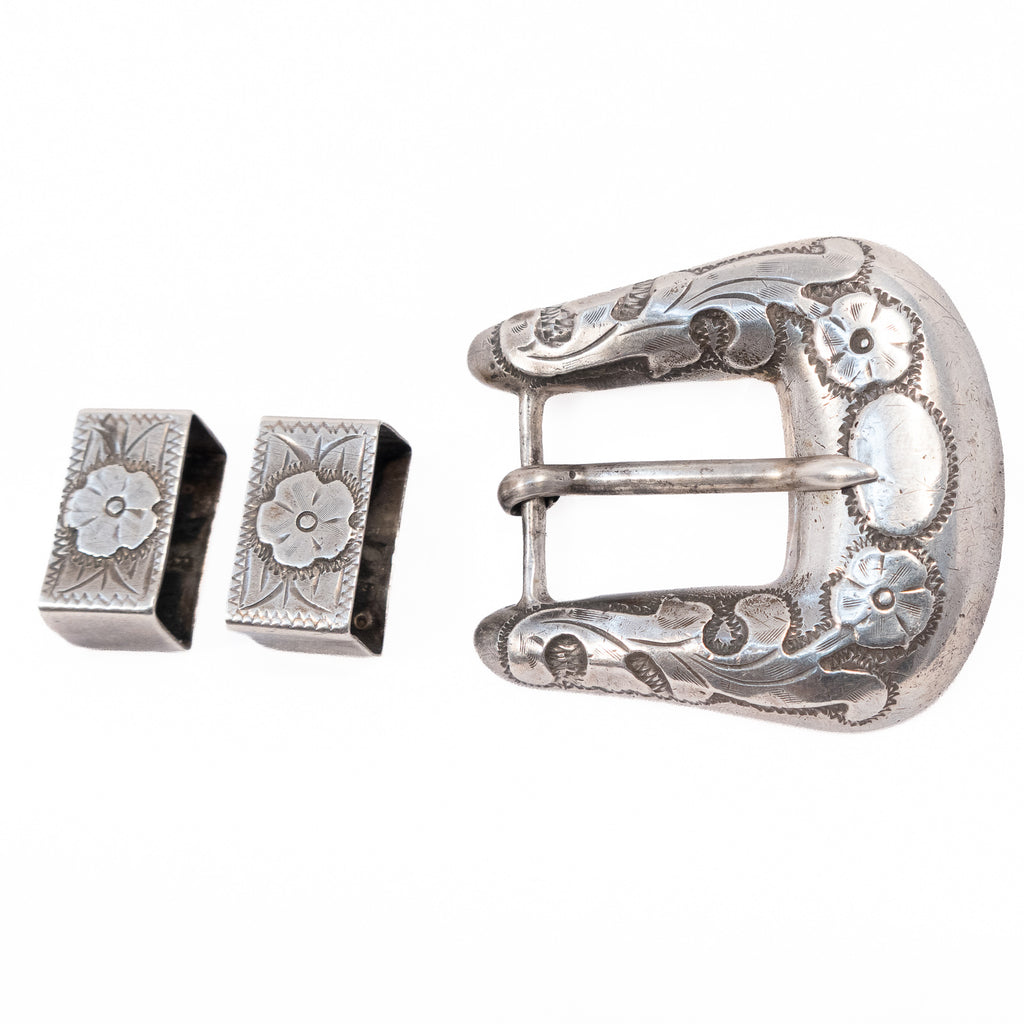 Sterling Floral Belt Buckle Mexico vintage - Rhinestone Rosie