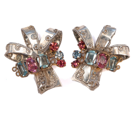 Sterling Filigree Bow Earrings with Rhinestones&nbsp;