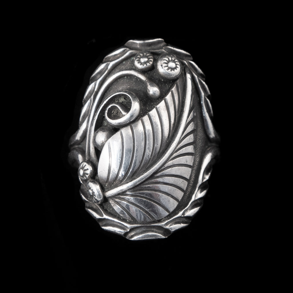 Navajo Sterling Silver Leaf Feather Ring vintage - Rhinestone Rosie