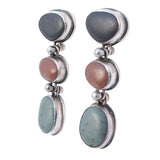 Polished Pebble Dangle Earrings sterling silver vintage - Rhinestone Rosie
