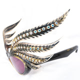 1950s Rhinestone Highbrow Feathers Sunglasses Frame France vintage - Rhinestone Rosie