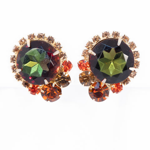 Green and Brown Rhinestone Earrings by TARA