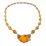 Topaz Glass and Brass Necklace vintage - Rhinestone Rosie