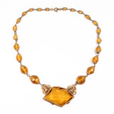 Topaz Glass and Brass Necklace vintage - Rhinestone Rosie