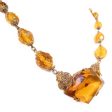 Topaz Glass and Brass Necklace vintage - Rhinestone Rosie