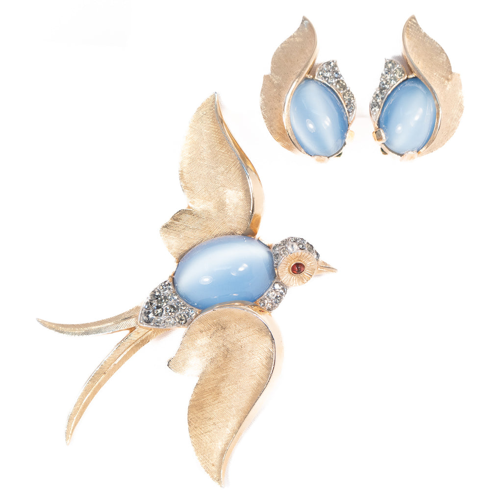 Trifari 'Fantasies' Bird Brooch and Earring Set 1960 vintage - Rhinestone Rosie