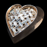 Trifari Basket Weave Rhinestone Heart Brooch