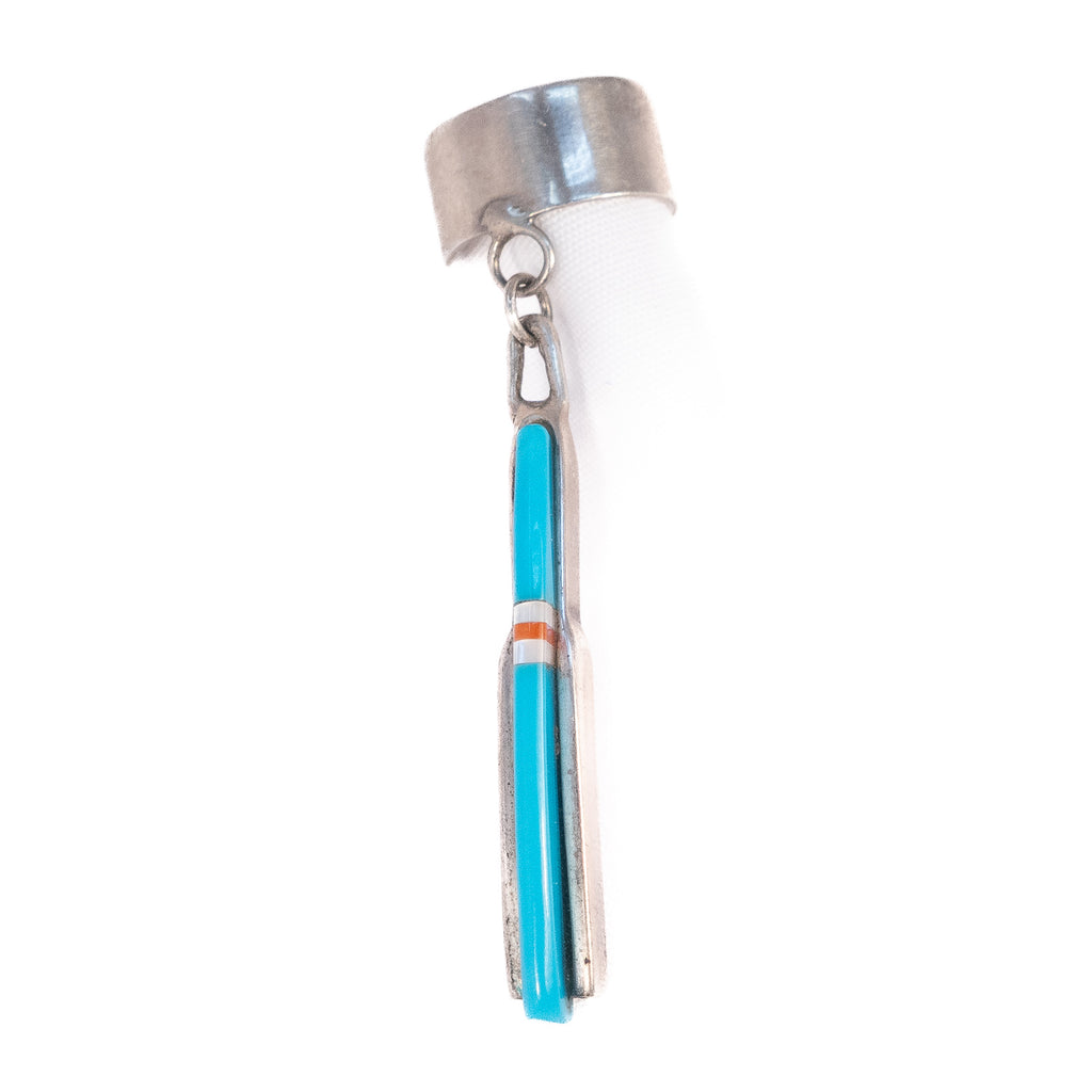 Ear Cuff Sterling Silver with Turquoise Inlaid Bar Charm vintage - Rhinestone Rosie