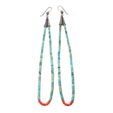 Turquoise and Coral Heishi Bead Jacla Earrings vintage - Rhinestone Rosie