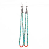 Turquoise and Coral Heishi Bead Jacla Earrings vintage - Rhinestone Rosie