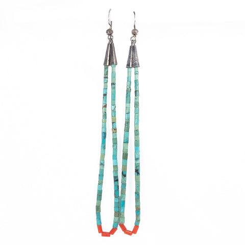 Turquoise and Coral Heishi Bead Jacla Earrings