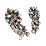 Turquoise Coral Flower Zuni Petit Point Earrings vintage - Rhinestone Rosie
