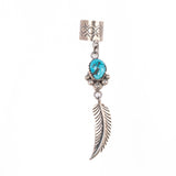 Ear Cuff Stamped Sterling Silver with Turquoise and Feather Charms by Sharon Cisco Navajo vintage - Rhinestone Rosie