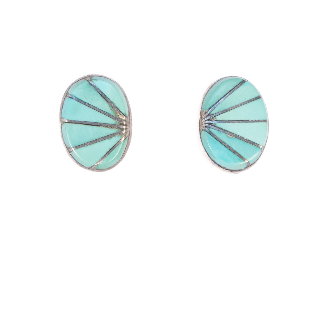 Turquoise Inlay Post Earrings vintage - Rhinestone Rosie
