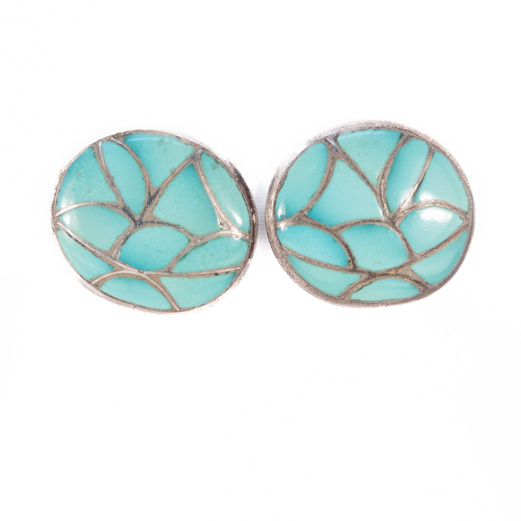 Turquoise Inlay Earrings SKJ - Sibert Juanita Kallestewa Zuni vintage - Rhinestone Rosie