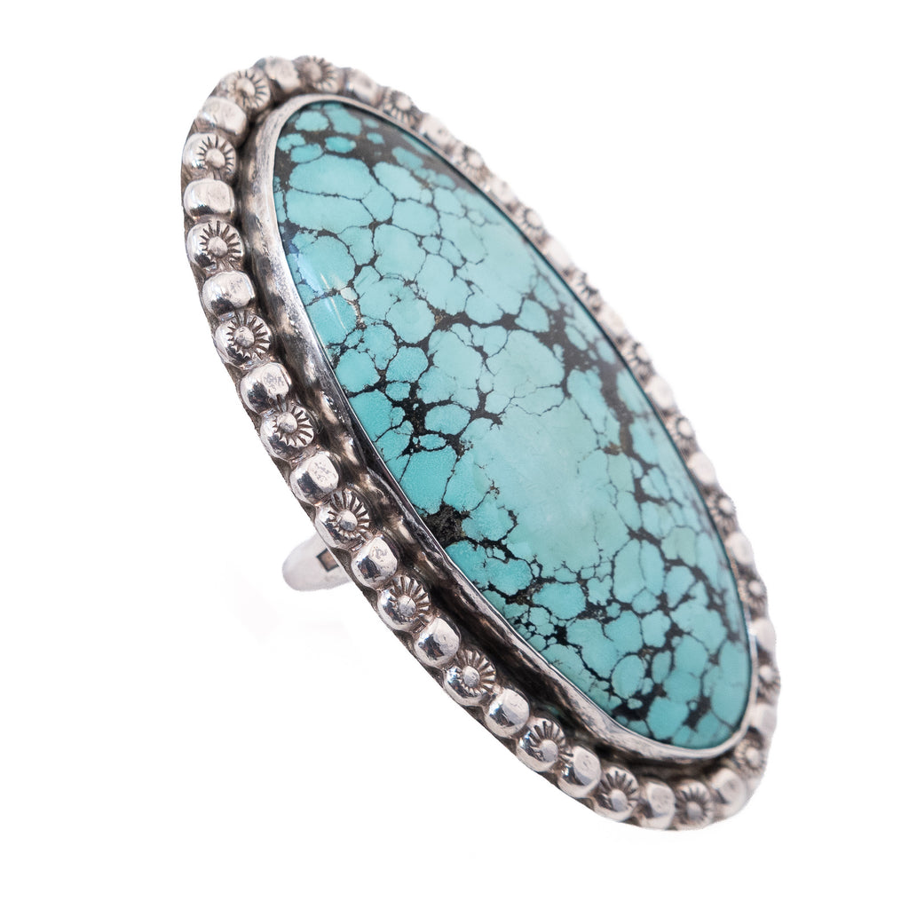 Turquoise Large Cabochon Ring sterling silver DW vintage - Rhinestone Rosie