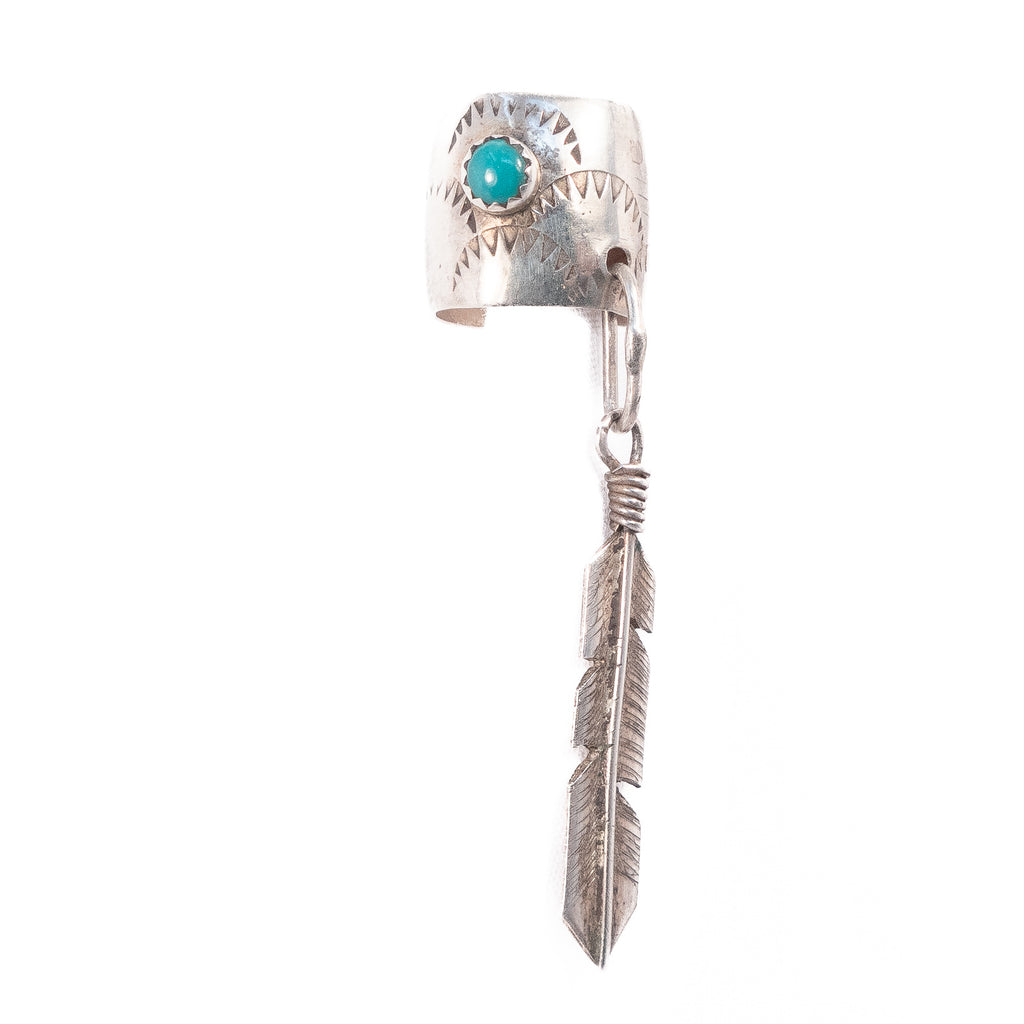 Ear Cuff Sterling Silver with Turquoise and Feather Charm vintage - Rhinestone Rosie