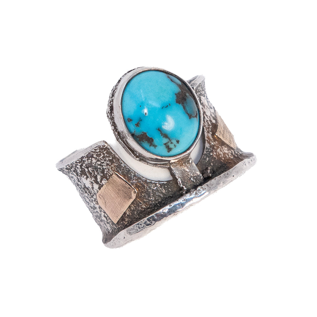Turquoise Ring by Henri Leighton sterling silver 14kt vintage - Rhinestone Rosie
