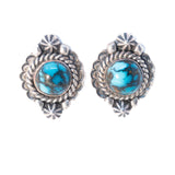 Turquoise Earrings by Jimmy Secatero Sterling Silver - Rhinestone Rosie