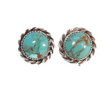 Turquoise Cabochon Earrings Sterling Silver vintage - Rhinestone Rosie