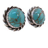 Turquoise Cabochon Earrings Sterling Silver vintage - Rhinestone Rosie