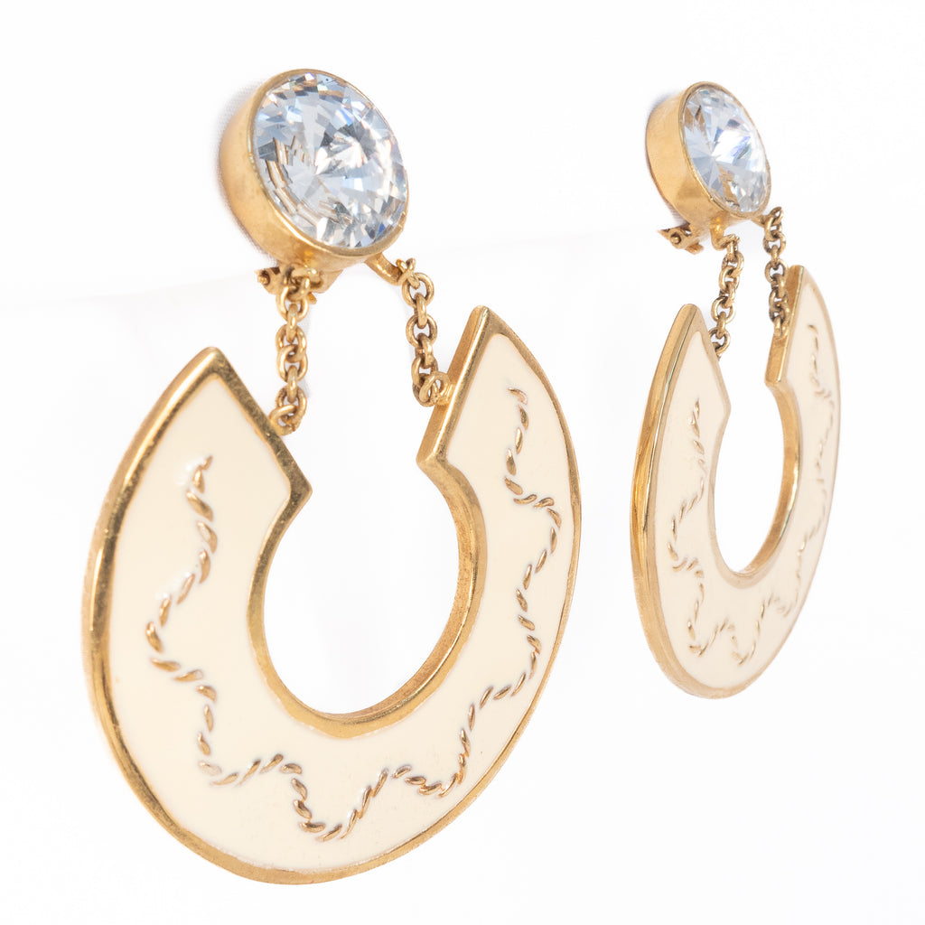 Valentino Cream Enamel and Rhinestone Earrings vintage - Rhinestone Rosie