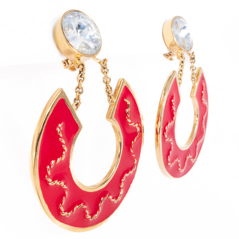 Valentino Red Enamel and Rhinestone Earrings
