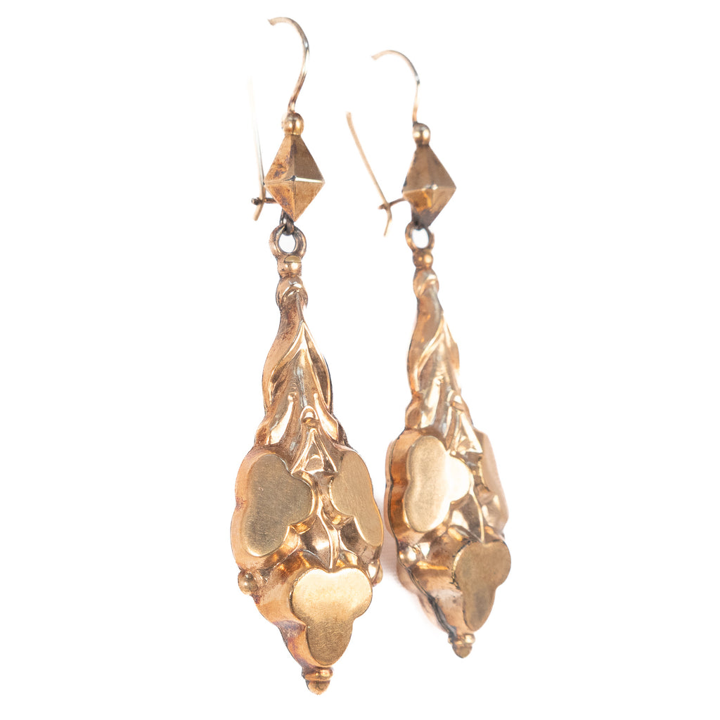 Victorian Trefoil Dangle Earrings Gold Filled vintage - Rhinestone Rosie